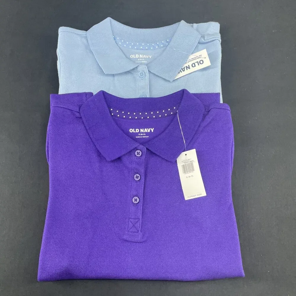 2 Old Navy Boys/Girls Sm 6/7 Purple Lt Blue School Uniform Pique Polo Shirts NWT